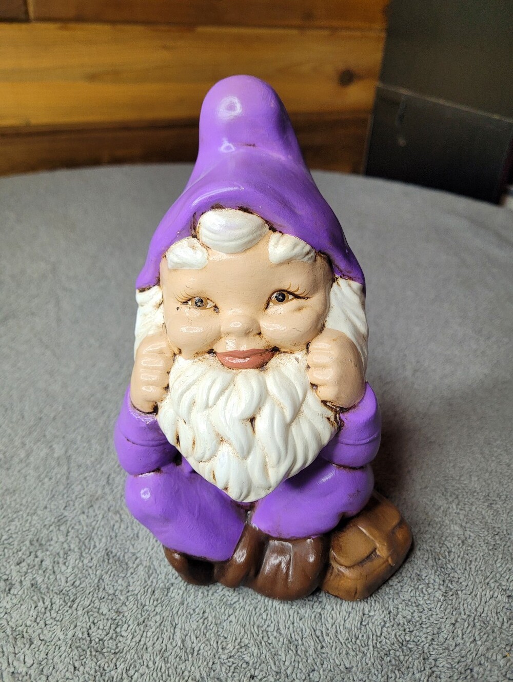 Vintage Garden Gnome Decor 8" Ceramic Hand Painted Sitting 70s